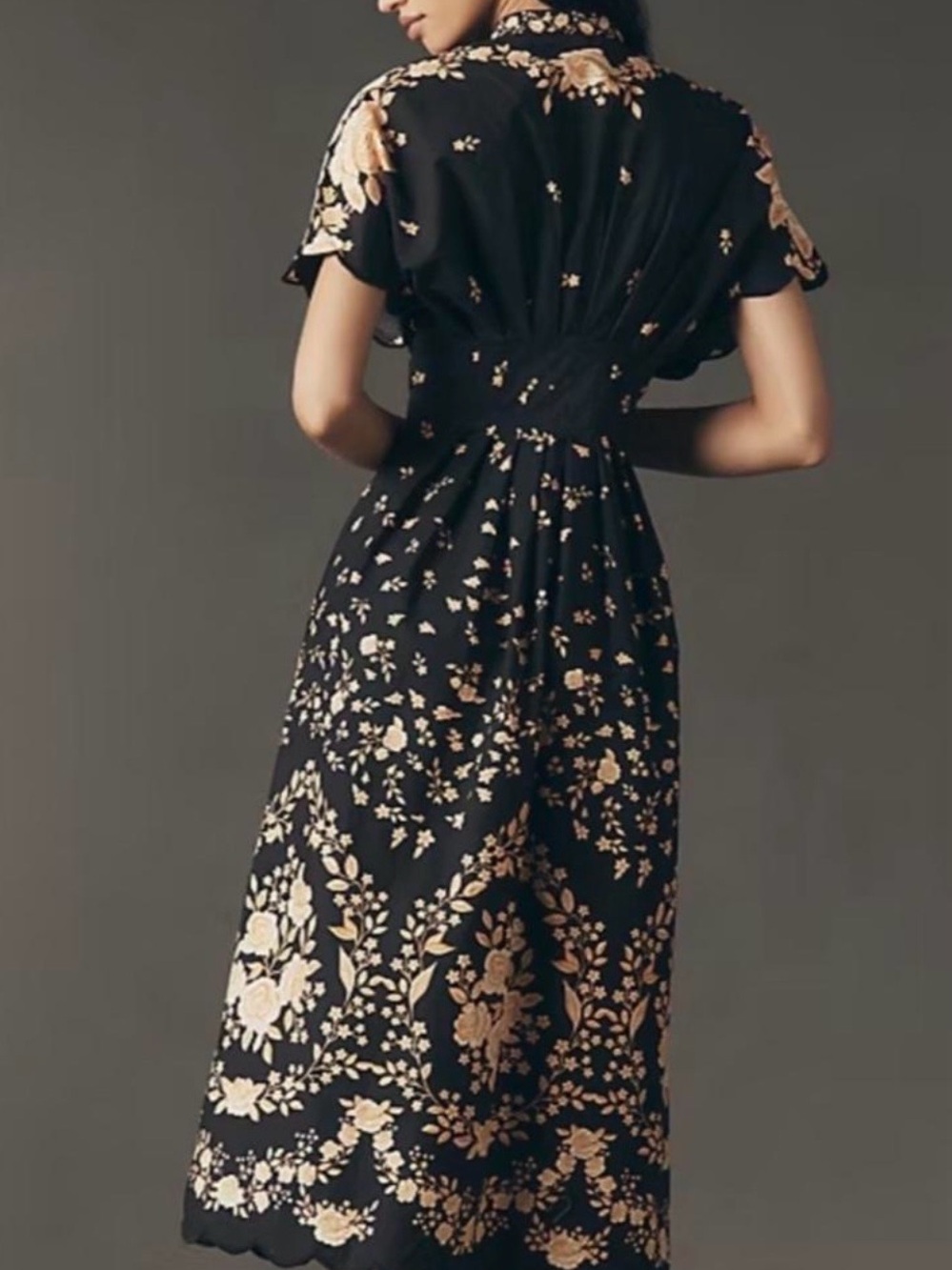 FARM Rio x Anthropologie Black Maxi Dress with Yellow Gold Floral Print ❤️ - Picture 2 of 11